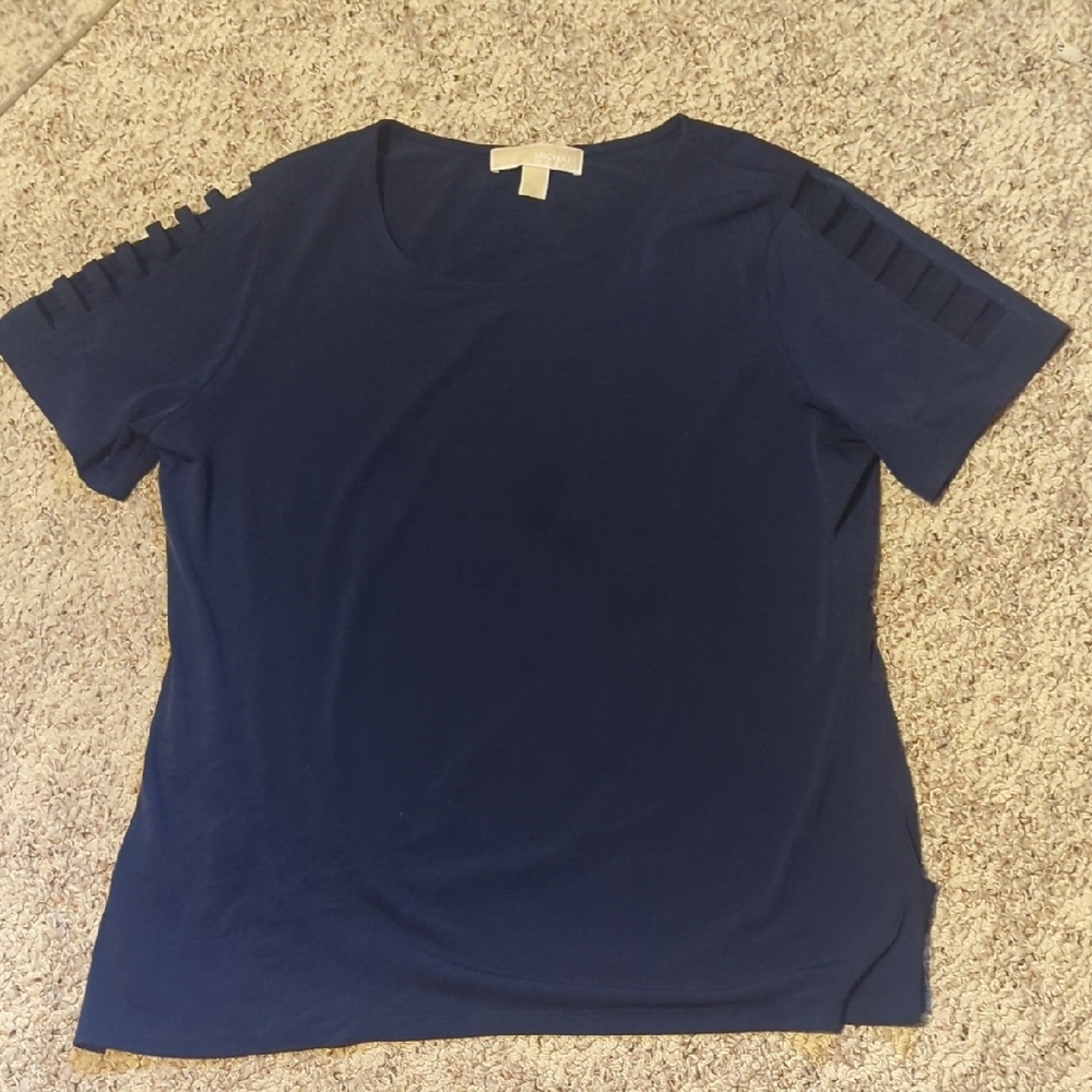 Michael Kors Deep Blue Short Sleeve Top Sleeve Cutout Size L Like New